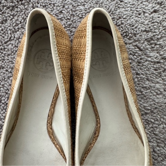 Tory Burch Flats Size 7 Reva Raffia Straw Woven Leather Ballet Slip On - Picture 7 of 11